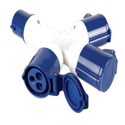 Perel Power Distributor, 16 A/230 V, 3500 W, CEE Plug to 3 x CEE Sockets, Indoor/Outdoor, ABS, Blue
