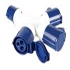 Perel Power Distributor, 16 A/230 V, 3500 W, CEE Plug to 3 x CEE Sockets, Indoor/Outdoor, ABS, Blue view 1