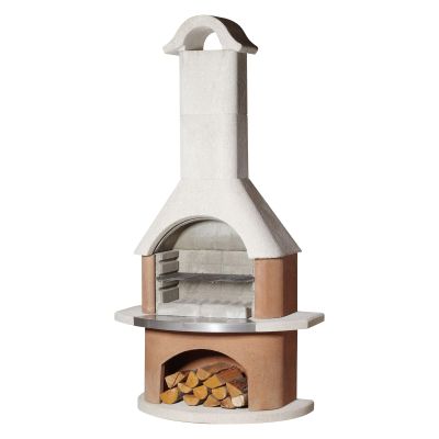 Buschbeck Davos Grill Fireplace, White-Terra with Stainless Steel Front Panel, 90090.000