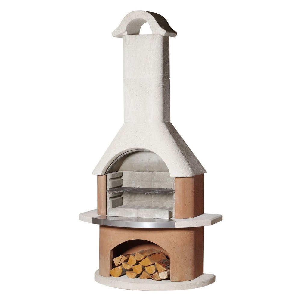 Buschbeck Davos Grill Fireplace, White-Terra with Stainless Steel Front Panel, 90090.000