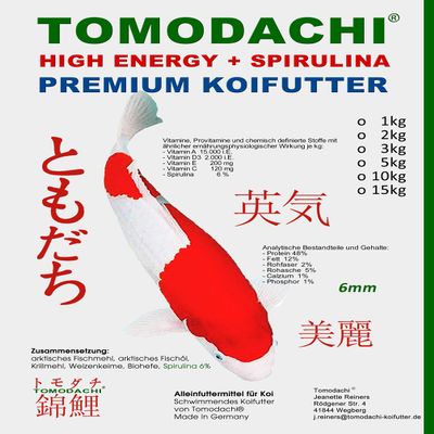 Tomodachi Premium Koi High Energy + Spirulina Koi Food, 10 kg, 6 mm Pellets