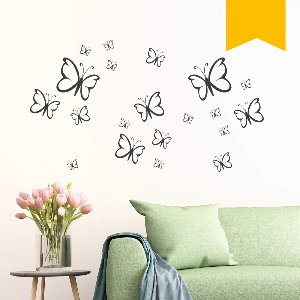 Wandkings Butterfly Wall Decal Set, 20 Pieces in Golden Yellow - Available in 33 Colors