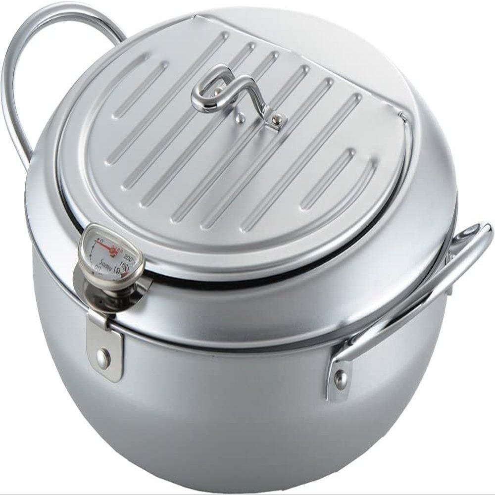 Aji-Raku-tei II 24 cm Fryer with Lid and Thermometer SJ1025 (Japan Import; Japanese Packaging and Manual)