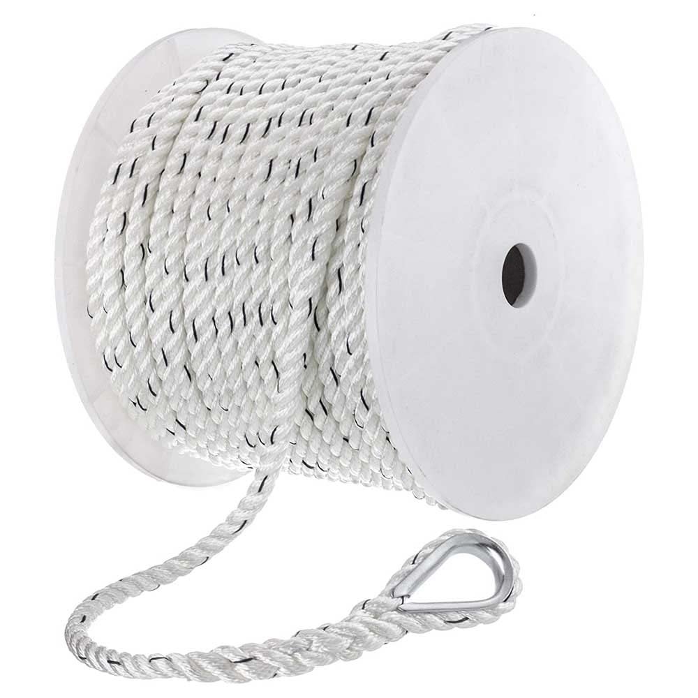 Seachoice Boat Anchor Line, 3-Strand Twisted Nylon, White/Blue, 1.27 cm x 60 m