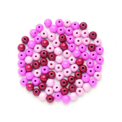 GLOREX Wooden Beads 80Pc Mix, Wood, Pink, 11 x 8.5 x 1 cm