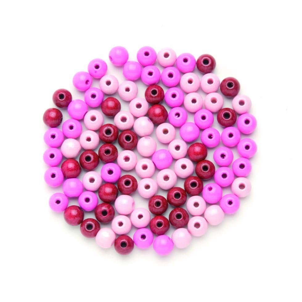 GLOREX Wooden Beads 80Pc Mix, Wood, Pink, 11 x 8.5 x 1 cm