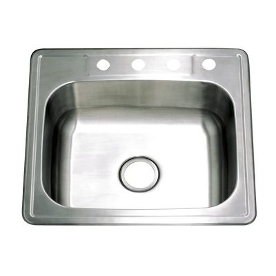 Kingston Brass Gourmetier GKTS2522 22-Gauge 4-Hole Self-Rimming Single-Bowl Stainless Steel Kitchen Sink, Brushed Stainless Steel