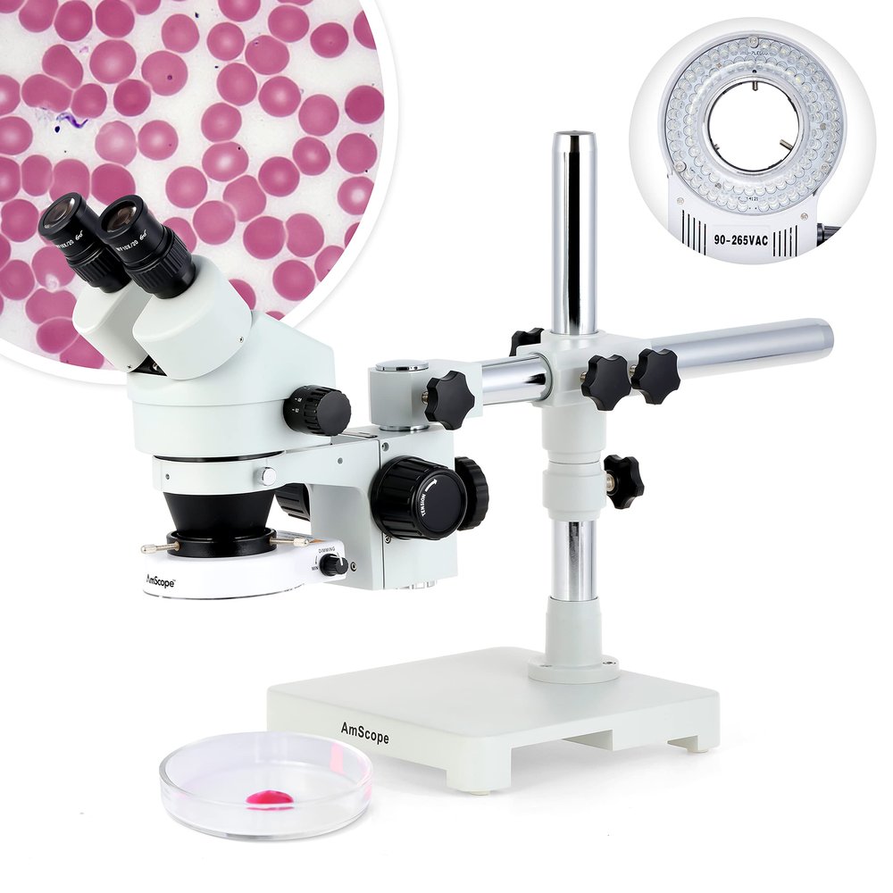 3.5X–90X Stereo Zoom Microscope with Boom Stand and 80-LED Light