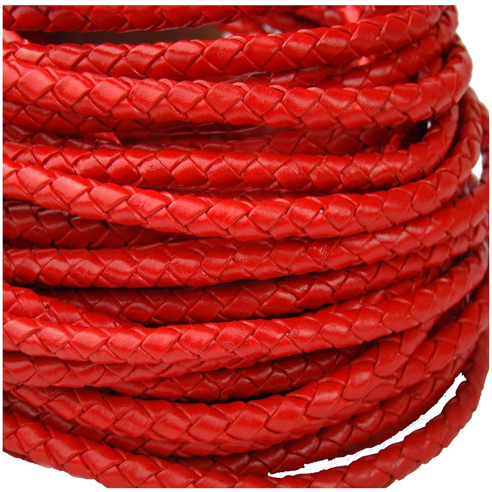 esnado Round Braided Leather Cord, 5 mm, Red, 1 Meter