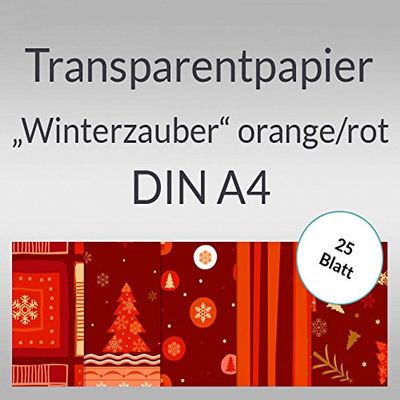Transparent Paper “Winter Magic,” Design 01, Orange/Red, A4 – 25 Sheets