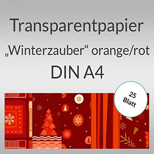 Transparent Paper “Winter Magic,” Design 01, Orange/Red, A4 – 25 Sheets