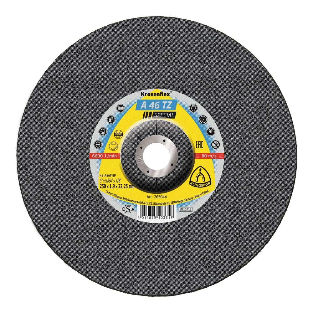 Klingspor 265044 A 46 TZ INOX SPECIAL Stainless Steel Cutting Wheel, 230 x 1.9 x 22.23 mm, H, Pack of 25