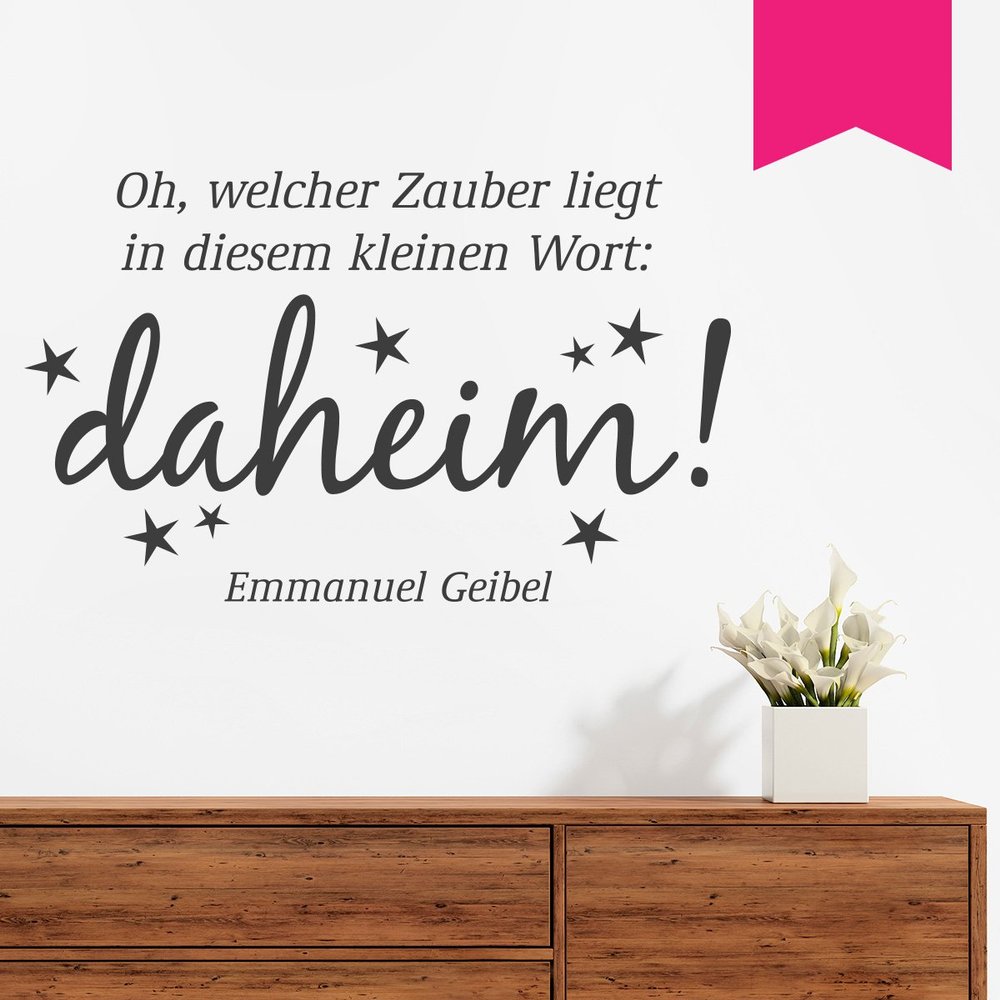 WANDKINGS Wall Decal “Oh, What Magic Lies in This Little Word: Home!” (Emmanuel Geibel), 50 x 30 cm, Pink