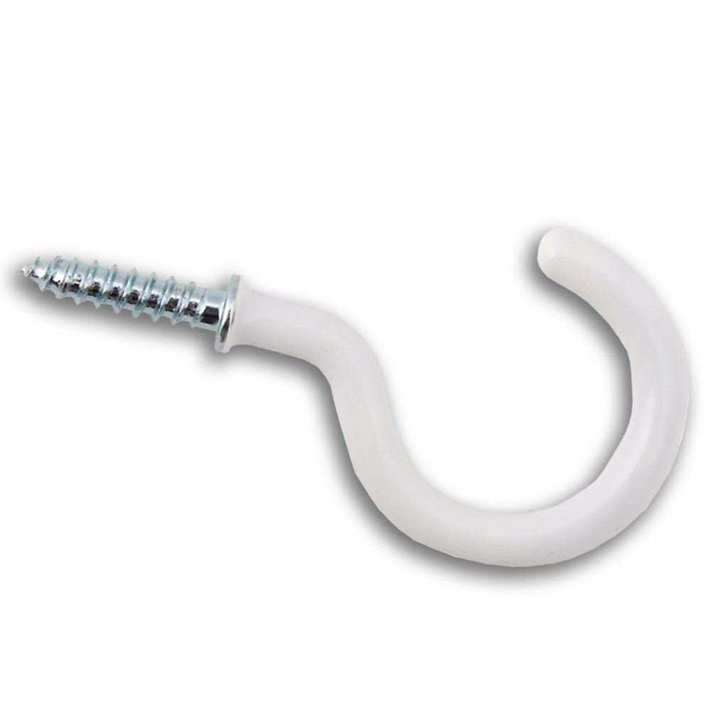 Cup Hooks, 19 mm to 30 mm Overall Length, White PVC-Coated (Pack of 10)