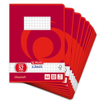 Herlitz x.book Octavo Notebook, A6, Graph Ruled, Ruling 52, 32 Sheets, 10-Pack