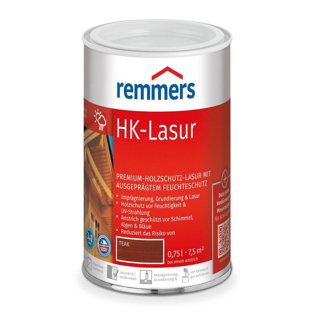 Remmers HK-Lasur 3-in-1 Teak Exterior Wood Stain, 0.75 L