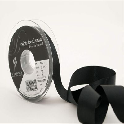 Berisfords 3501 Double-Sided Satin Ribbon, 20 m x 25 mm, Black