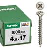 SPAX Universal Screws, 4.5 x 17 mm, 1,000-Pack, Cross-Recess Z2, Raised Countersunk Head, Full Thread, 4CUT, Nickel-Plated view 1