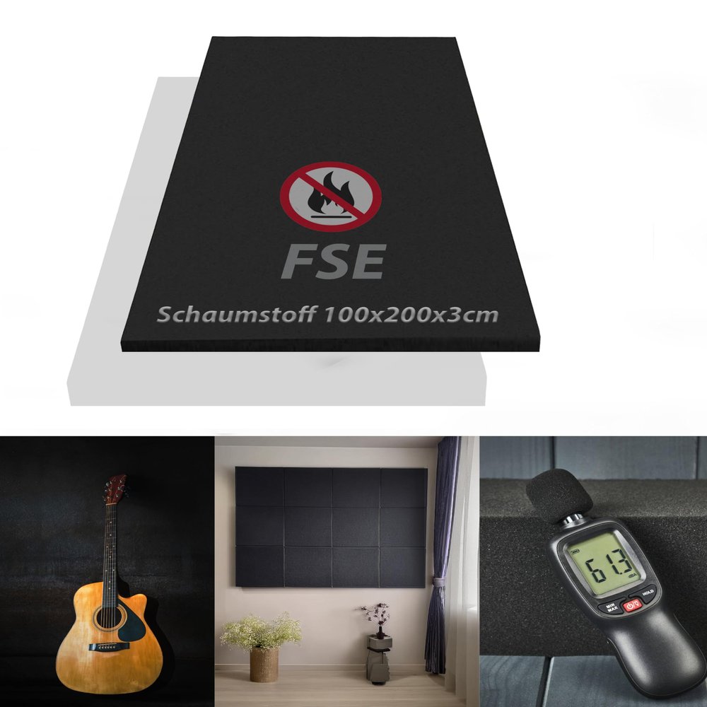 FSE Foam, Flame-Retardant per DIN MVSS302, Smooth, Approx. 100 x 200 x 3 cm, Anthracite Black