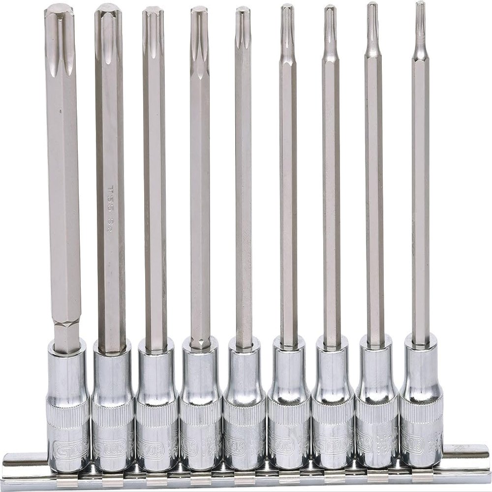 KS Tools 918.1550 3/8" CHROMEplus Long TX Bit Socket Set, 9-Piece, T20–T60