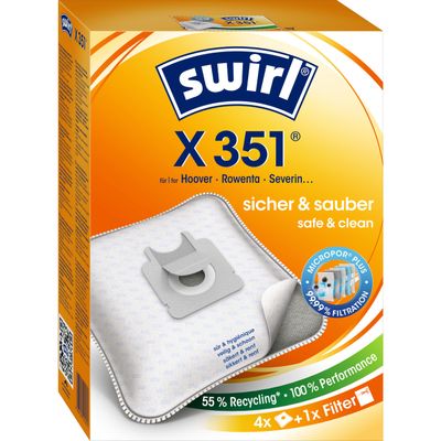 Swirl X 351 Vacuum Cleaner Bags for Hoover, Rowenta and Severin, 4 Bags