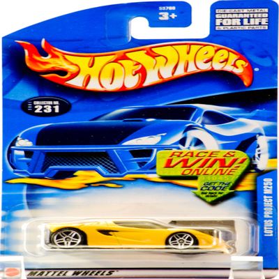 2001 Mattel Hot Wheels Lotus Project M250 (Yellow) Collector #231 – 5-Spoke Wheels – Tinted Windows – Race & Win Card – New – Out of Production – Rare – Collectible