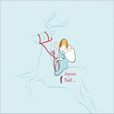 Beautiful French Christmas Card/Gift Card with Angel Riding an Airy Reindeer: Joyeux Noël