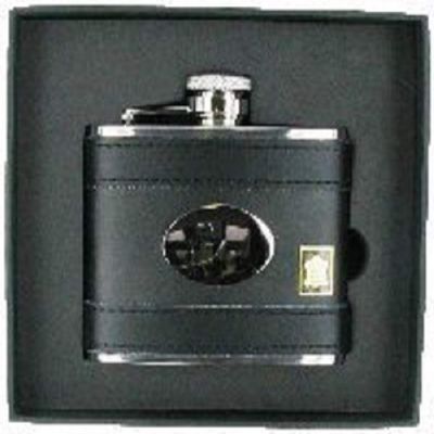 4 oz Stainless Steel Black Lamb Leather Hip Flask FL26 with Engraving Plate