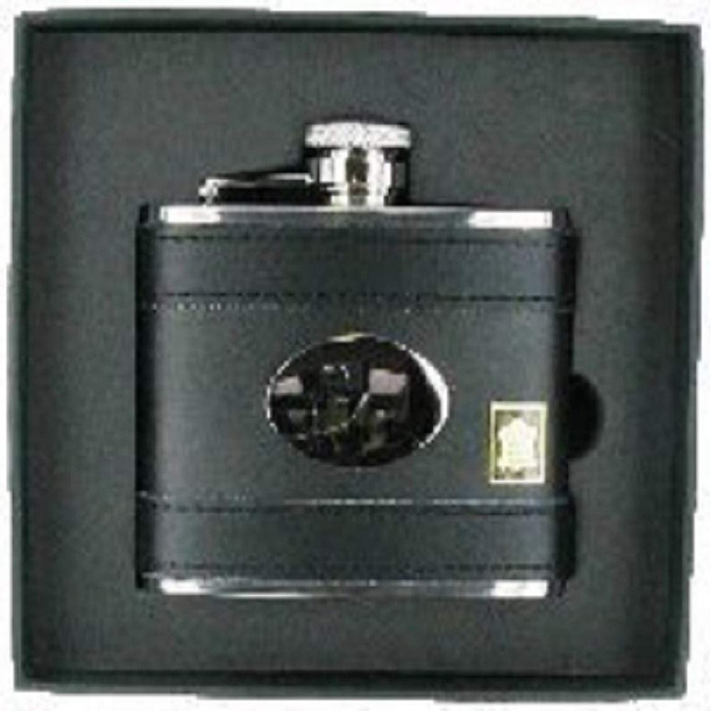 4 oz Stainless Steel Black Lamb Leather Hip Flask FL26 with Engraving Plate