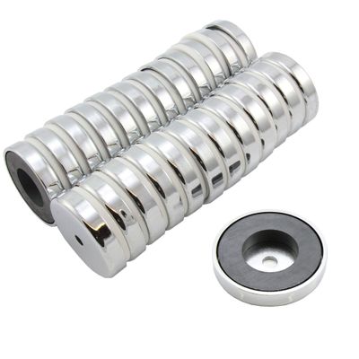 first4magnets F4MG50-25 Hole Ferrite Pot Magnet, 15.8 kg Pull, 25-Pack, Silver Metal, 50 mm Diameter x 10 mm Thick x 8.5 mm