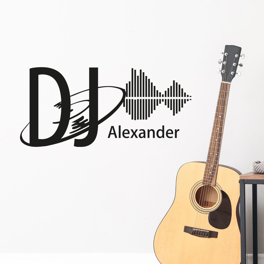 GRAZDesign Wall Tattoo DJ Custom Name with Record and Equalizer Music Living Room - 107 x 50 cm / 081 Light Brown