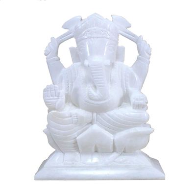 StonKraft White Marble Ganesha Idol for Daily Puja, 9 Inch