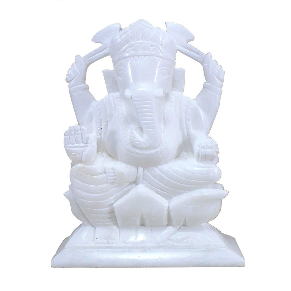 StonKraft White Marble Ganesha Idol for Daily Puja, 9 Inch