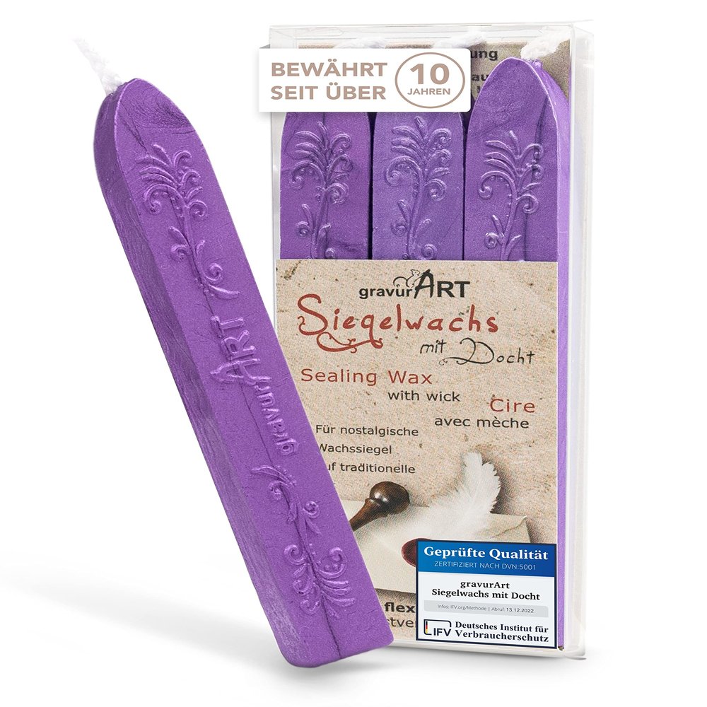 gravurART Purple Pearl Sealing Wax with Wick, 3 Sticks