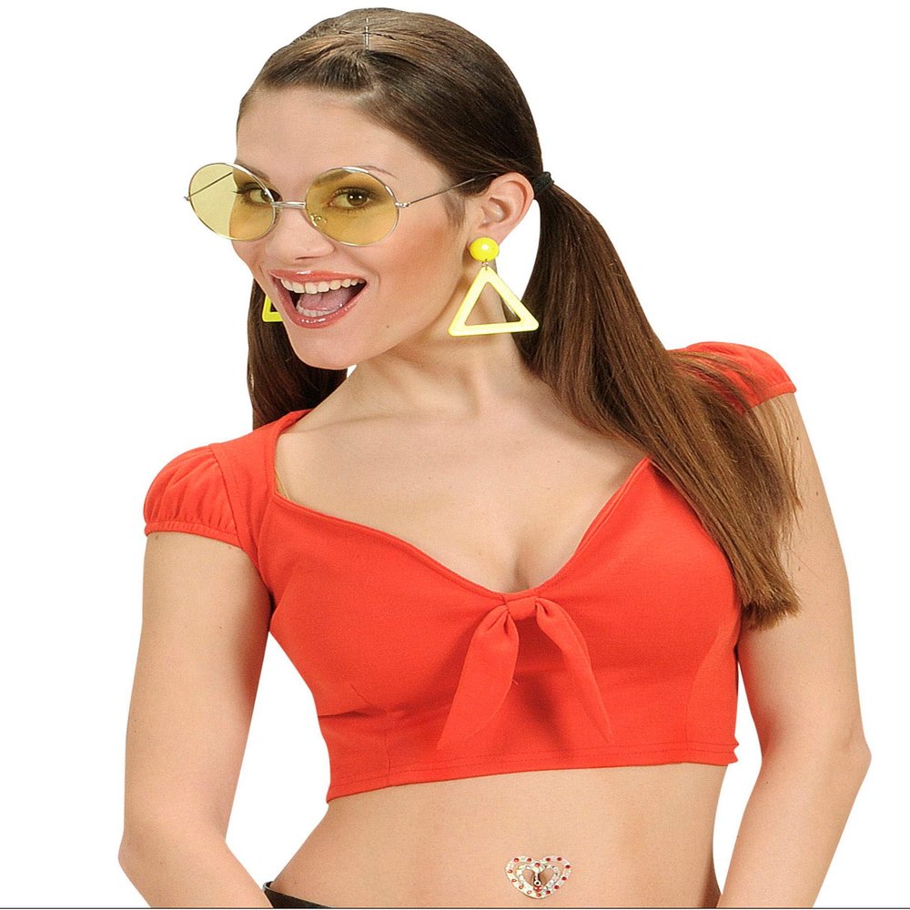 W WIDMANN MILANO Party Fashion Sexy Red Top, 100% Cotton, Knot Detail, Puff Sleeves, One Size, 34 x 38 cm