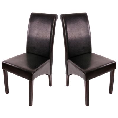 Mendler Set of 2 Dining Chairs M37 – Leather, Black, Dark Legs