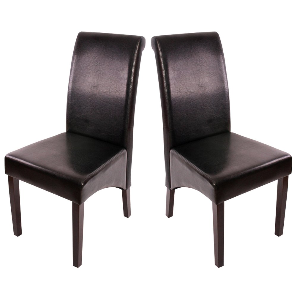 Mendler Set of 2 Dining Chairs M37 – Leather, Black, Dark Legs