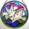 Winged Heart Decorative Hand-Painted Glass Window Roundel with Doves view 1