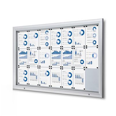 Display Case for 21 DIN A4 Sheets, IP56, B1 Fire Protection, ESG Safety Glass, Lockable, Silver