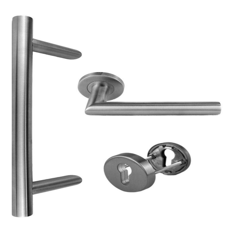 Stainless Steel Entry Door Hardware Set 1802, 350 mm Push Handle