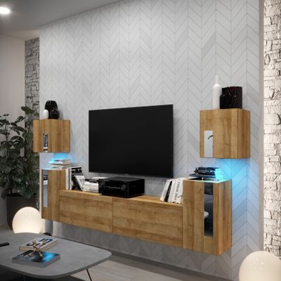 Furnitech Living Room Wall Unit with RGB LED, 16 Colors (Future C86-22DZ-LB-M11 1B)