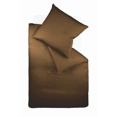 fleuresse Uni-Colours Bedding Set, Mako Satin, 100% Cotton, Dark Chocolate, 155 x 200 cm