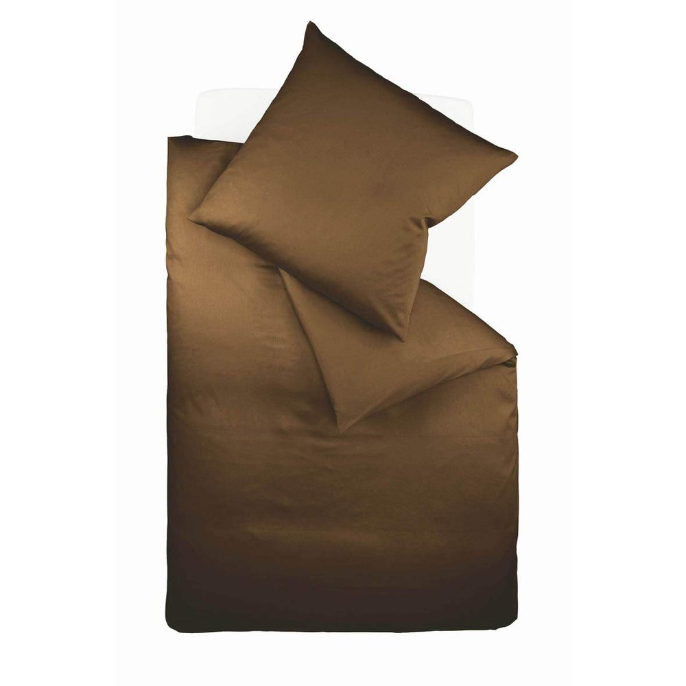 fleuresse Uni-Colours Bedding Set, Mako Satin, 100% Cotton, Dark Chocolate, 155 x 200 cm