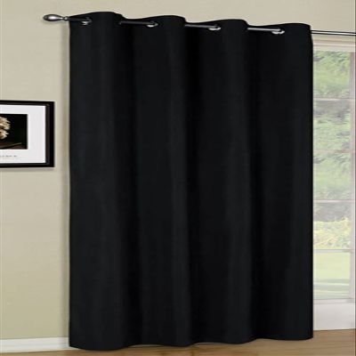 Black Microsatin Grommet Curtain Panel, 245 x 140 cm