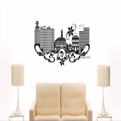 INDIGOS UG Wall Decal, City Skyline e869, Black, 180 x 92 cm, Design 3
