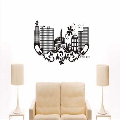 INDIGOS UG Wall Decal, City Skyline e869, Black, 180 x 92 cm, Design 3