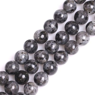 Sweet & Happy Girl's Store 12mm Round Black Larvikite Labradorite Gemstone Bead Strand, 15 Inches, for Jewelry Making