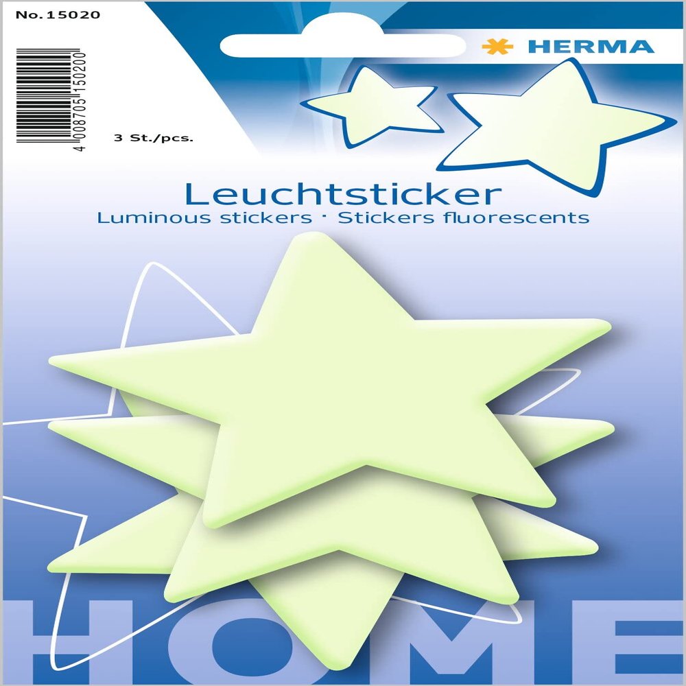 HERMA 15020 Glow-in-the-Dark Stars for Kids' Rooms, 3-Pack