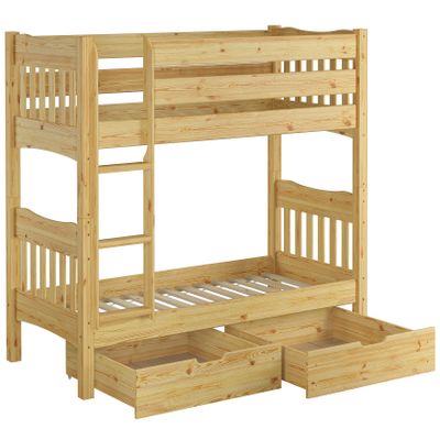 Erst-Holz Solid Pine Bunk Bed 90 x 200 cm with Roll Slats and 2 Storage Boxes