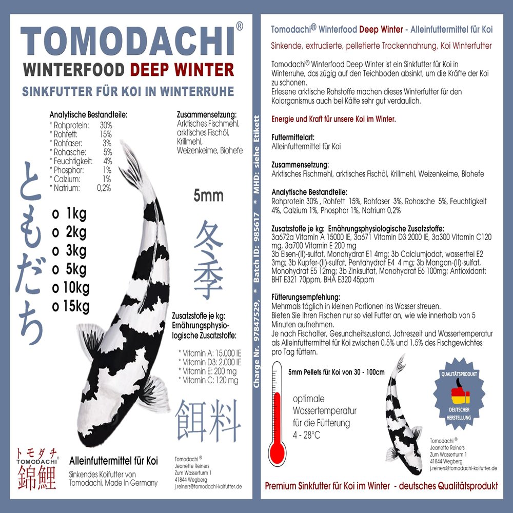 Tomodachi Deep Winter Koi Sinking Food, 5 mm, 5 kg